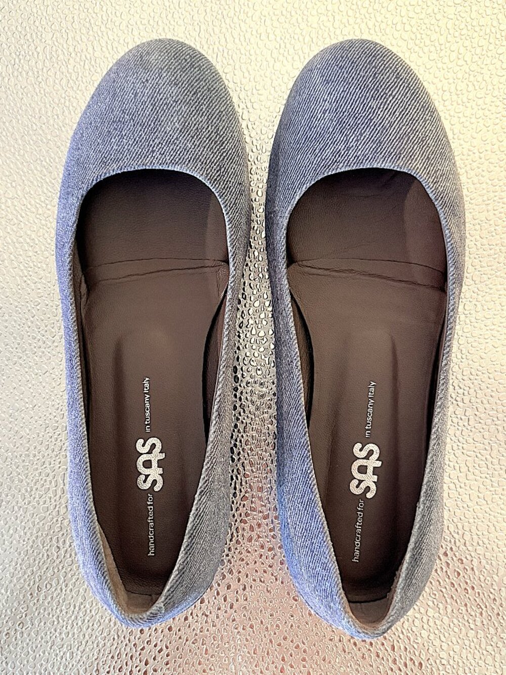 SAS Lacey Denim Blue Leather Ballet Flat Shoes Women’s Size 7.5 WW (WIDE)